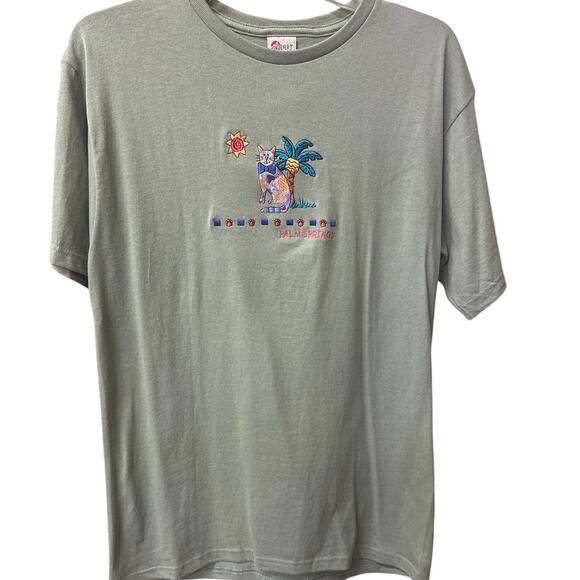 AristoKatz Palm Springs Cat Embroidered Tee Medium NWT Vintage - Picture 2 of 7